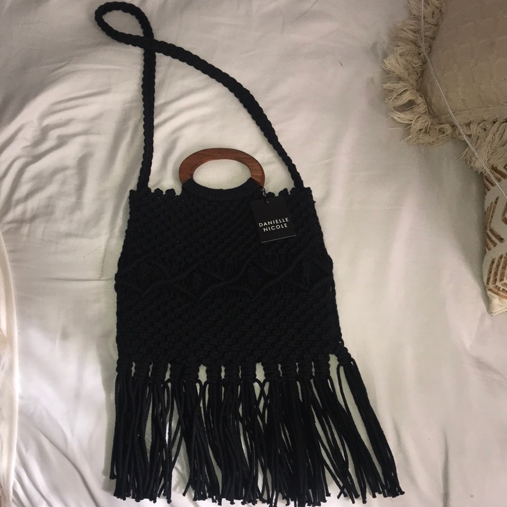 Black macrame purse